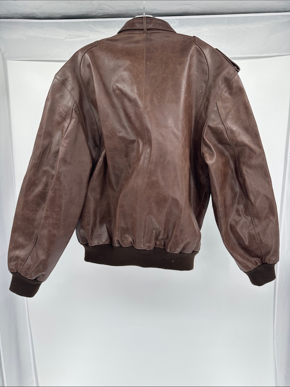 Members Only Brown Leather Flight-Style Bomber Jacket - Picture 2 of 4